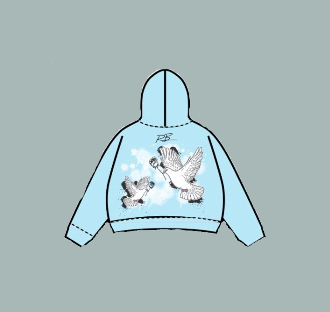 Men's Dove Splatter Zip-Up Hoodie - Light Blue