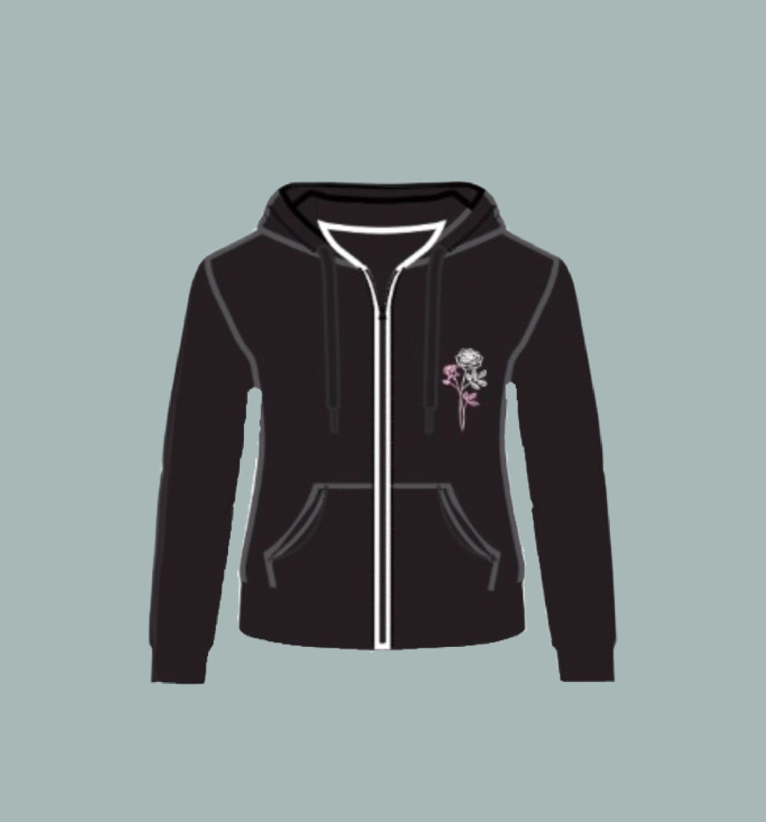 Women's Rain & Bloom Zip-Up Hoodie - Black